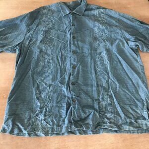 Tommy Bahama 100% Silk Hawaiian Shirt Men XXL Blue Floral Button Up Short Sleeve